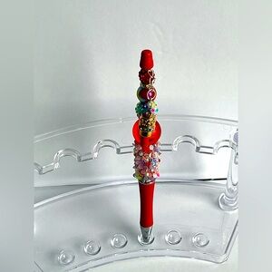 Red Boujee Bling Handmade Writing Pen with Lipstick Charm